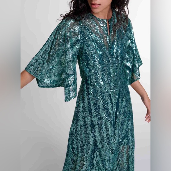 NWT Maje Green Sequin Maxi Dress US XS / FR 34 Formal Gown Wedding Guest Holiday - Picture 4 of 16